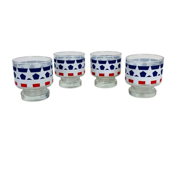USA Patriotic Pedestal Glasses Set of 4 VTG Red White Blue Star Drinkware Cockta - Picture 7 of 16